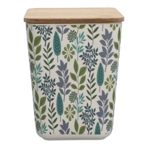 Felli Leaf and Floral Printed Bamboo Fiber Canister with Lid Multicolor 980ml